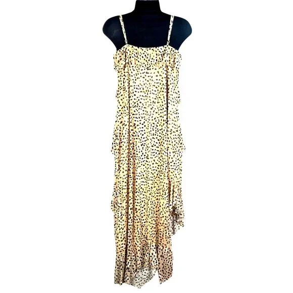 Steve Madden Ada Dress Desert Sand Asymmetrical Leopard Print Tiered Lg NWT - Picture 2 of 9